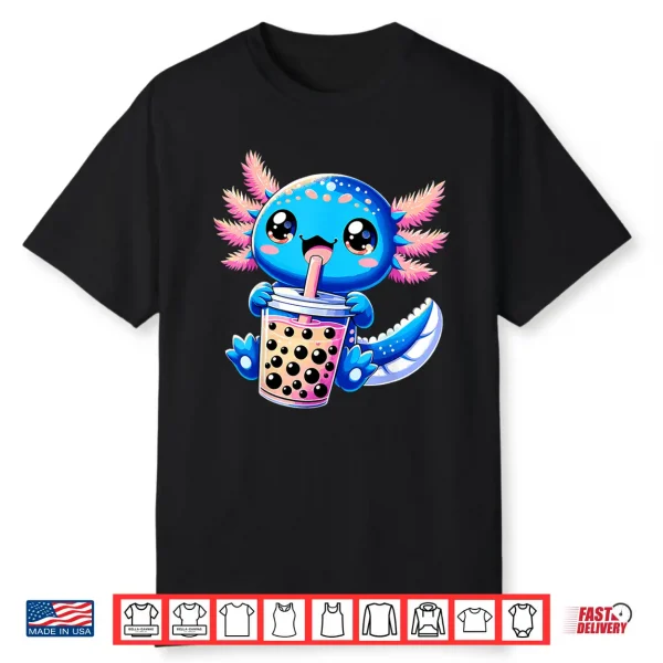 Axolotl Bubble Boba Tea Anime Cute Kawaii Blue Axolotl Shirt
