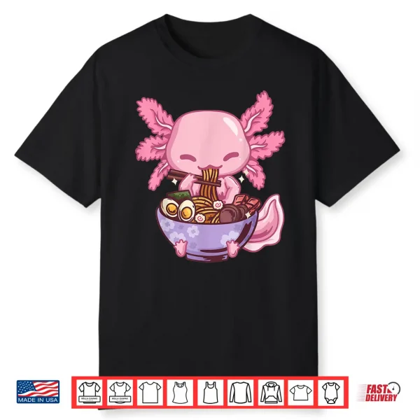 Axolotl Ramen Anime Kawaii Eating Girls Teens Shirt