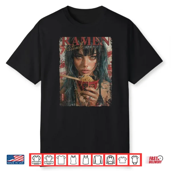 Back Print Pin Up Girl Ramen Noodle Anime Manga Asian Ramen Shirt