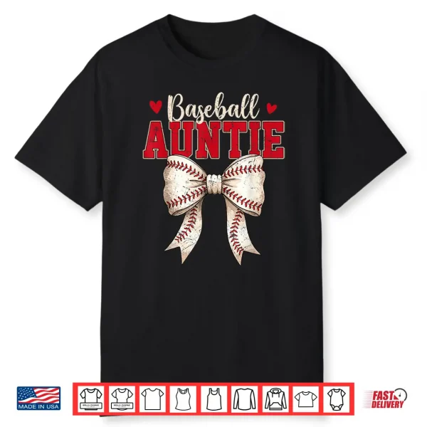 Baseball Auntie Coquette Bow Game Day Mothers Day Shirt