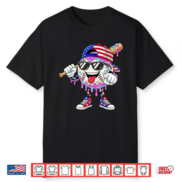 Baseball Drip Ice Cream Boys Kids Baseball Drip 4Th Of July Shirt