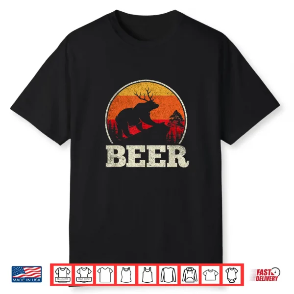 Bear Deer Antlers Funny Craft Beer Retro Graphic Tee Gift Shirt