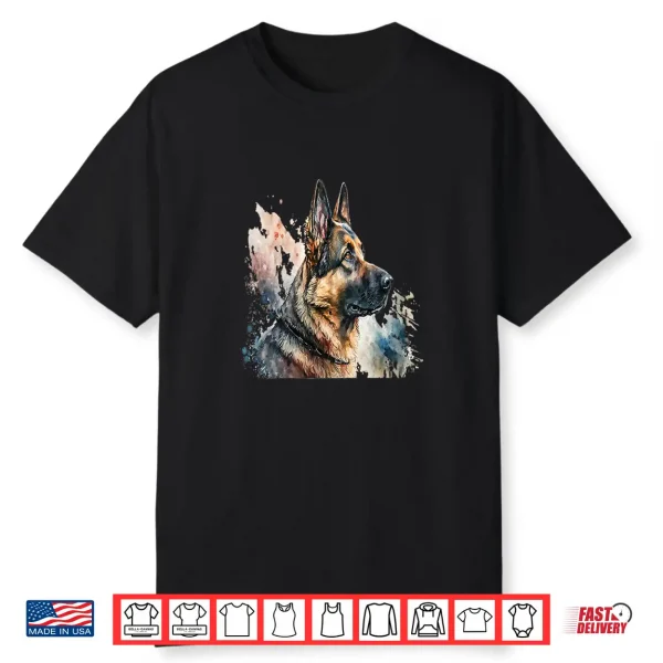 Beautiful Watercolor German Shepherd Portrait Professional Graphic Shirt