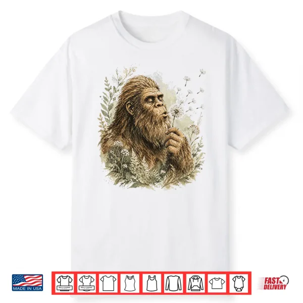 Bigfoot Blowing Dandelion Sasquatch Making A Wish Vintage Shirt