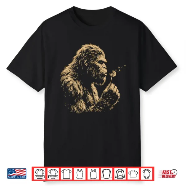 Bigfoot Blowing Dandelion Vintage Sasquatch Design Shirt