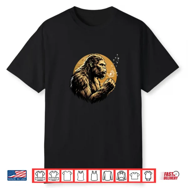 Bigfoot Blowing Dandelion Whimsical Peaceful Sasquatch Retro Shirt