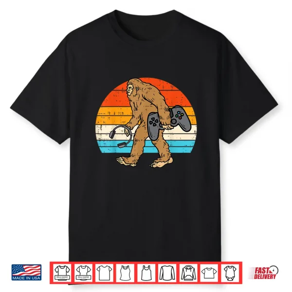 Bigfoot Sasquatch Gamer Retro Gaming Men Boys Kids Teens Shirt