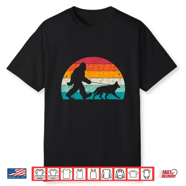 Bigfoot Walking A Dog German Shepherd Lovers Dog Dad Shirt