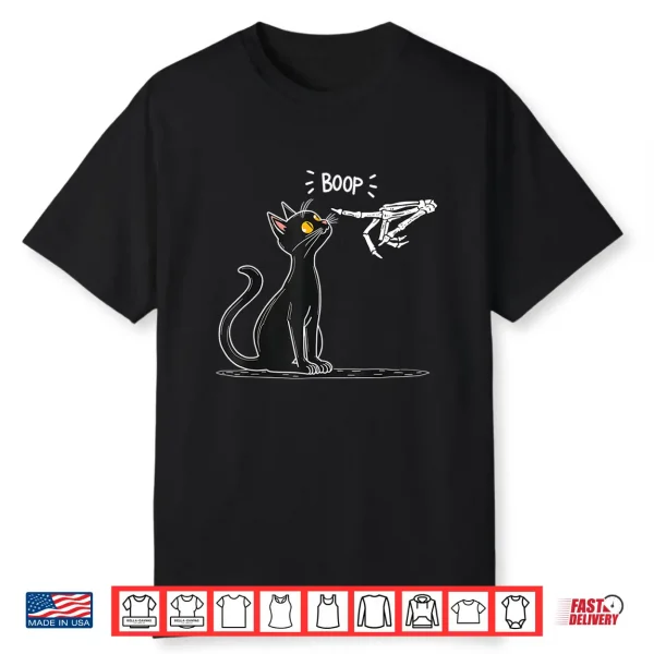 Black Cat Skeleton Hand Boop Halloween Shirt