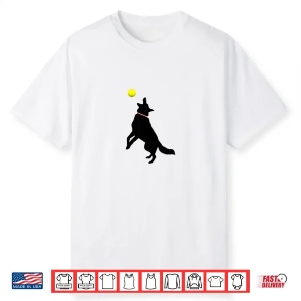 Black German Shepherd Dog Gsd Catching Yellow Tennis Ball Shirt