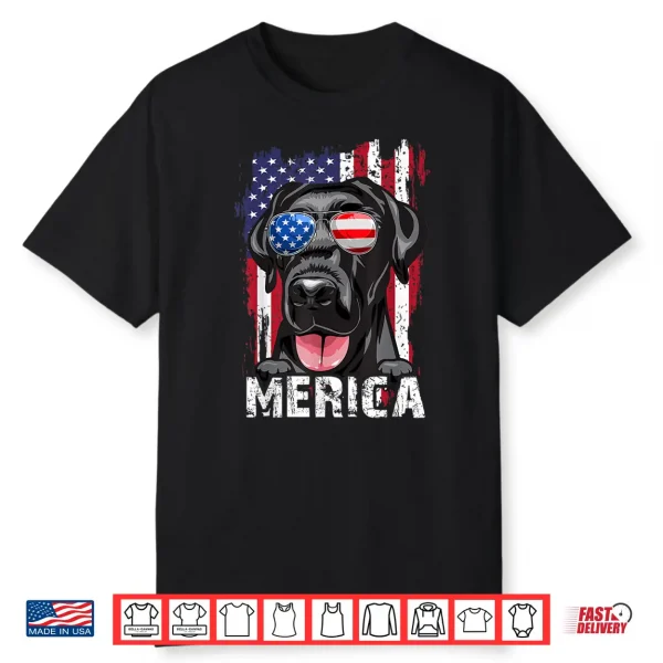 Black Labrador Retriever Fourth Of July Merica Usa Flag Lab Dog Shirt