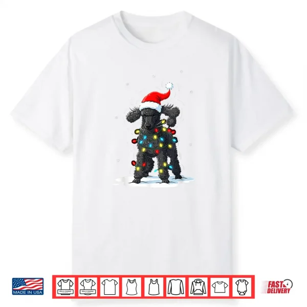 Black Poodle Christmas Lights Funny Holiday For Men Women Shirt