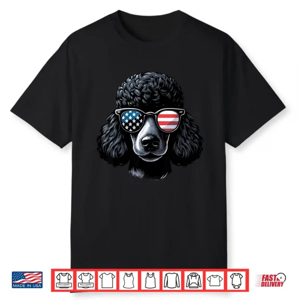 Black Poodle Patriotic American Flag Usa Sunglasses Dog Shirt