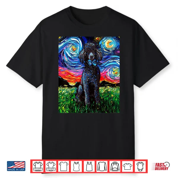 Black Standard Poodle Starry Night Dog Art By Aja Shirt