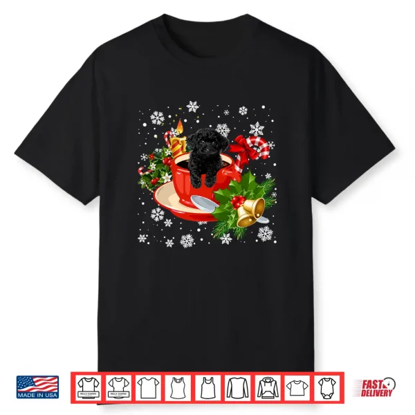 Black Toy Poodle And Coffee Christmas Snow Lights Pajamas Shirt
