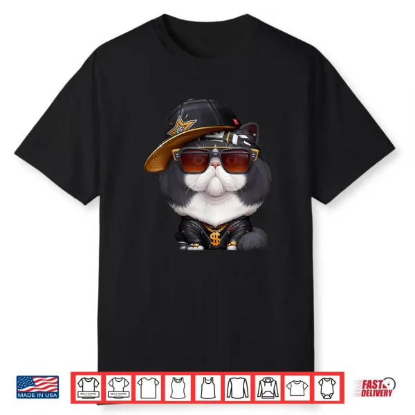 Black & White Persian Cat Hip Hop Super Star Shirt