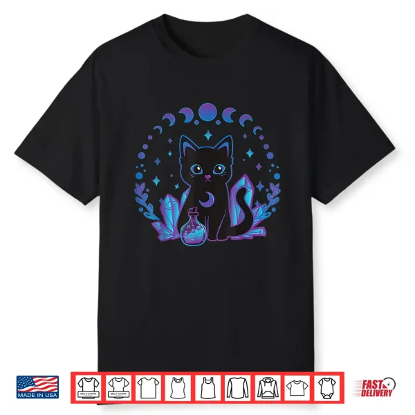 Black Witchy Cat Crystals Gothic Women Kawaii Pastel Goth Shirt