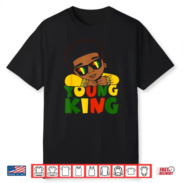 Black Young King Black History Month Kids Afro Boys Shirt
