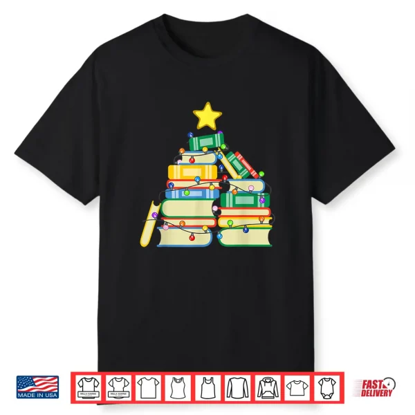 Bookish Christmas Tree Christmas Library Tree For Bookworms Shirt