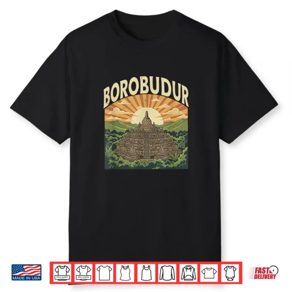 Borobudur Retro Indonesian Buddhist Temple Sunset Forest Shirt