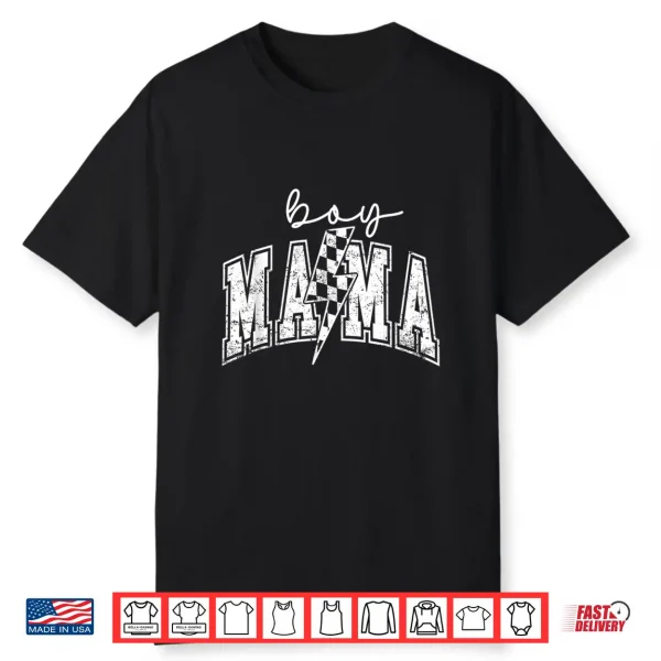 Boy Mama Lightning Bolt Checkered Mother’S Day Shirt