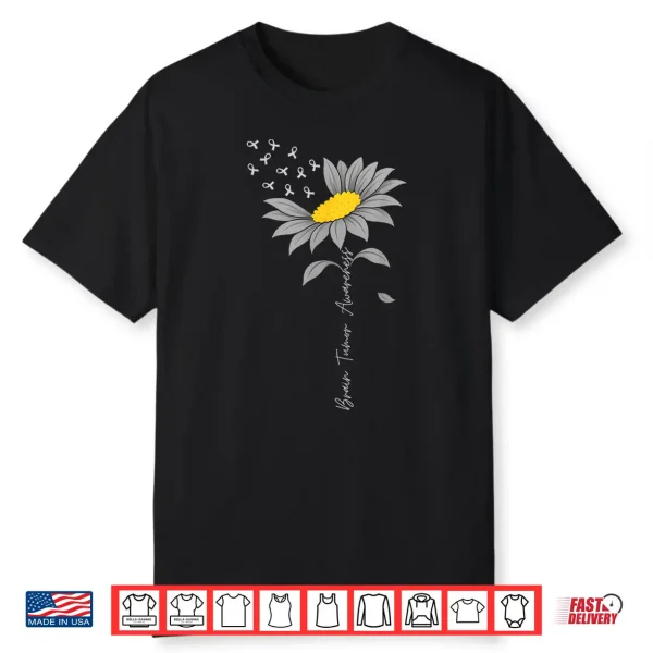 Brain Tumor Awareness Sunflower Gray Ribbon Brain Cancer Shirt