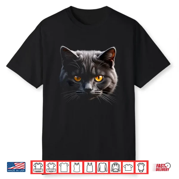 British Shorthair Cat Realistic Face Art Black Shirt