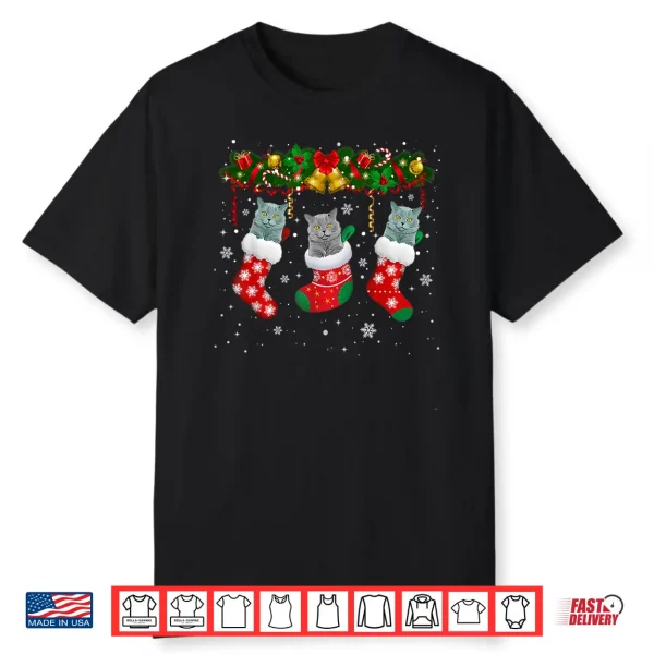 British Shorthair Cats In Christmas Sock Cat Lover Gifts Shirt