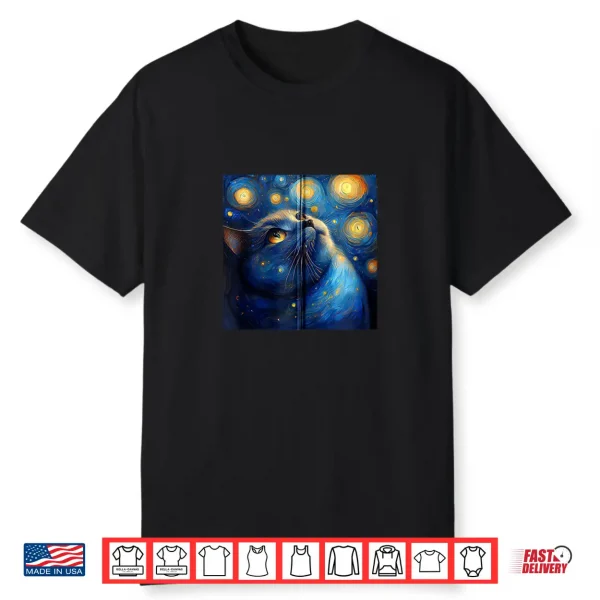British Shorthair Chonky Cat Starry Night Van Gogh Painting Shirt