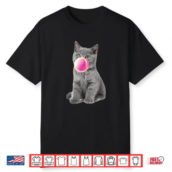 British Shorthair Cat Chews Gum Bubble Bubble Gum Shirt