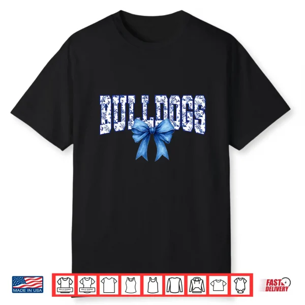 Bulldogs Floral Toile Royal Blue Watercolor Coquette Bow Shirt