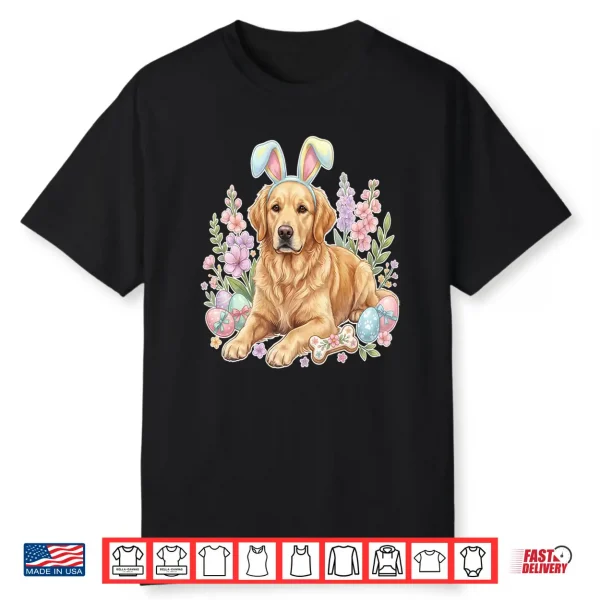Bunny Ears Floral Spring Golden Retriever Easter Day Dog Shirt