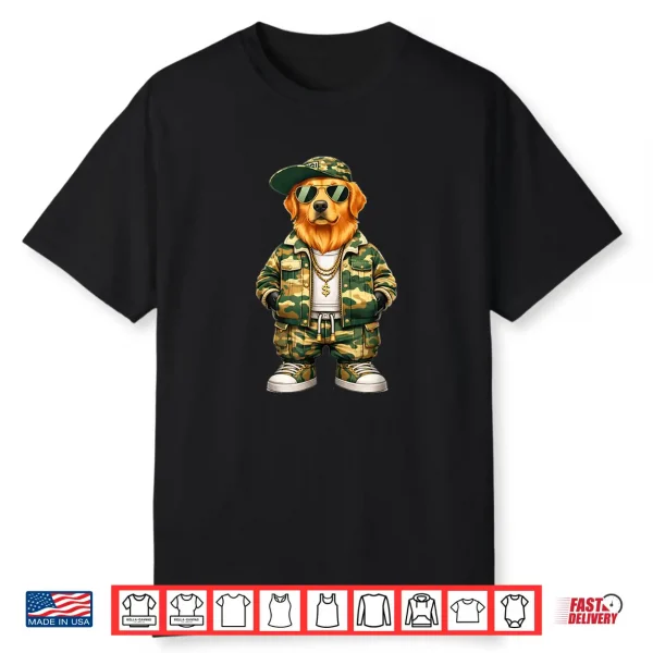 Camo Hip Hop Golden Retriever Camouflage Gangsta Streetwear Shirt