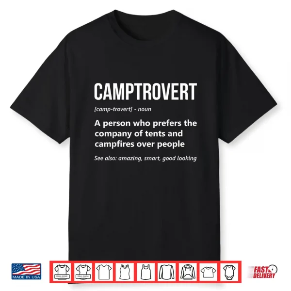 Camper Funny Camptrovert Definition Rv Glamping Tent Camping Shirt