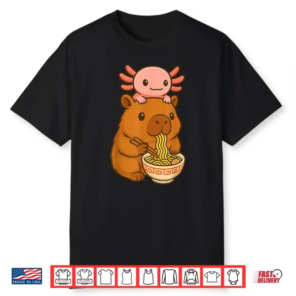 Capybara Anime Ramen Axolotl Funny Graphic Kawaii Capibara Shirt