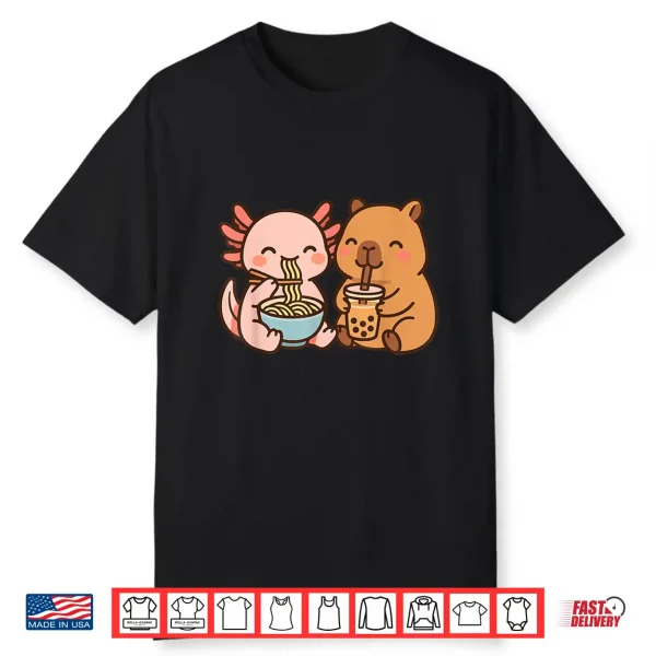 Capybara Axolotl Kawaii Kids Anime Boba Tea Ramen Shirt