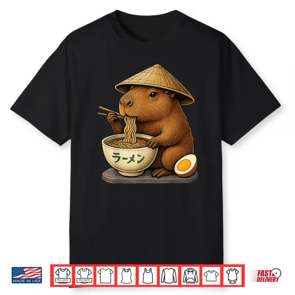 Capybara Eating Japanese Ramen Kawaii Anime Tee Funny Kids Shirt