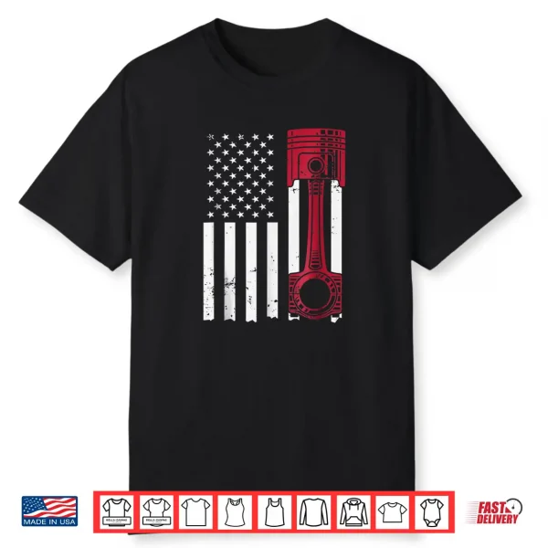 Car Enthusiast American Flag Piston Muscle Car Shirt