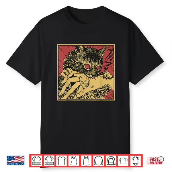 Cat Bite Horror Anime Creepy Crazy Cat Japanese Shirt