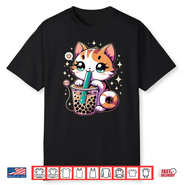 Cat Boba Japanese Kawaii Anime Kitty Bubble Tea Neko Teen Shirt