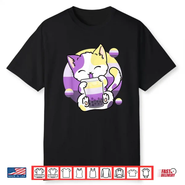 Cat Boba Tea Bubble Tea Anime Kawaii Neko Non Binary Kitten Shirt