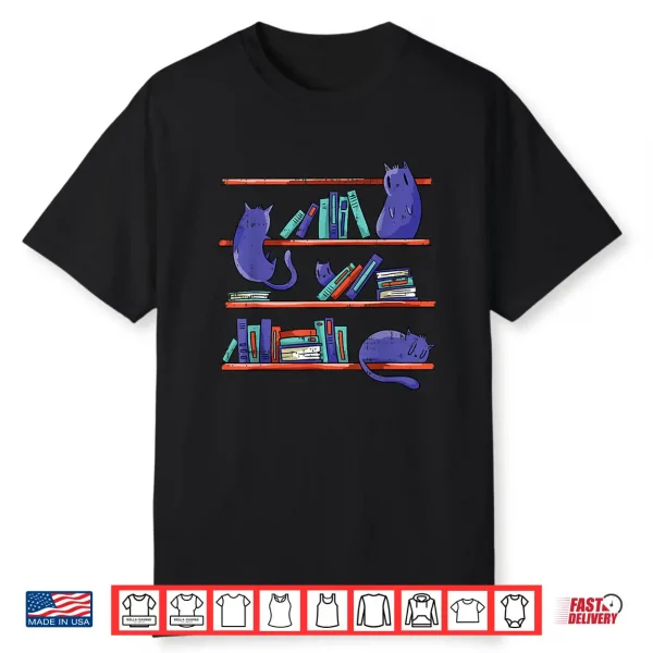 Cat Books Reading Lover Bookworm Bibliophile Reader Library Shirt