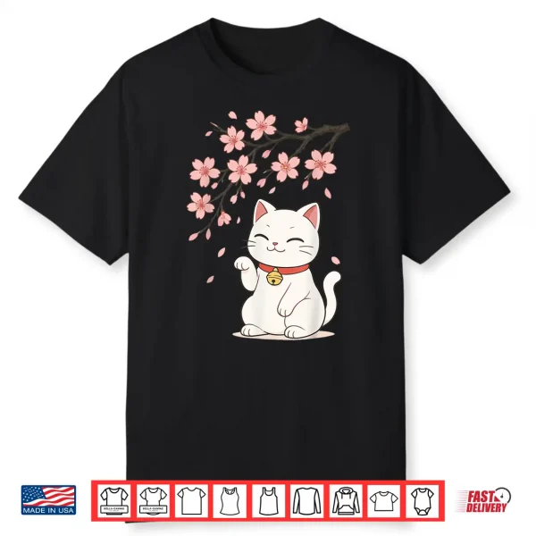 Cat Cherry Blossom Japan Anime Men Women Kids Shirt