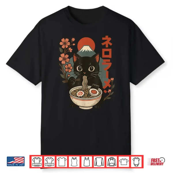 Cat Eating Ramen Kitten Anime Japan Shirt