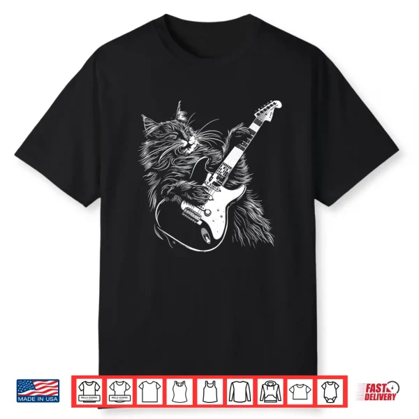 Cat Guitarist Guitar Maine Coon Dad Mom Shirt