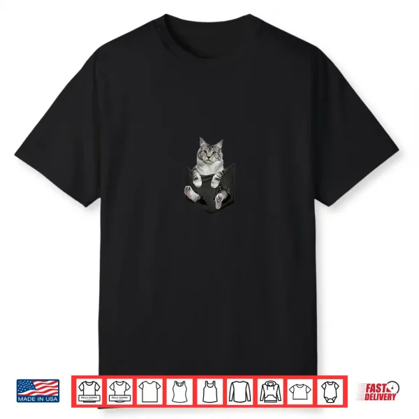 Cat Lovers Gifts Maine Coon In Pocket Funny Kitten Face Shirt