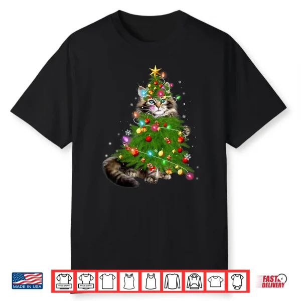 Cat Maine Coon Christmas Tree Holiday Cat Lovers Xmas Gift Shirt