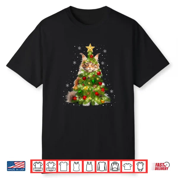 Cat Maine Coon Christmas Tree Holiday Cat Lovers Xmas Shirt