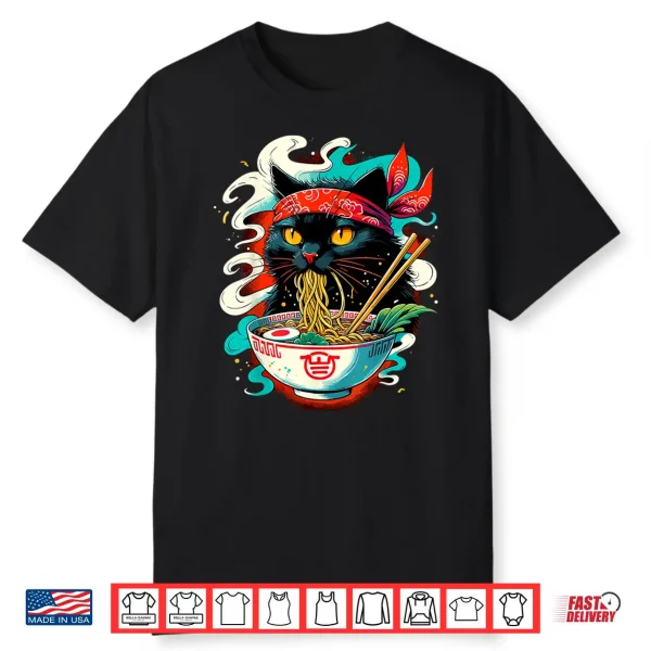 Cat Ramen Noodle Japanese Anime Kawaii Cat Shirt