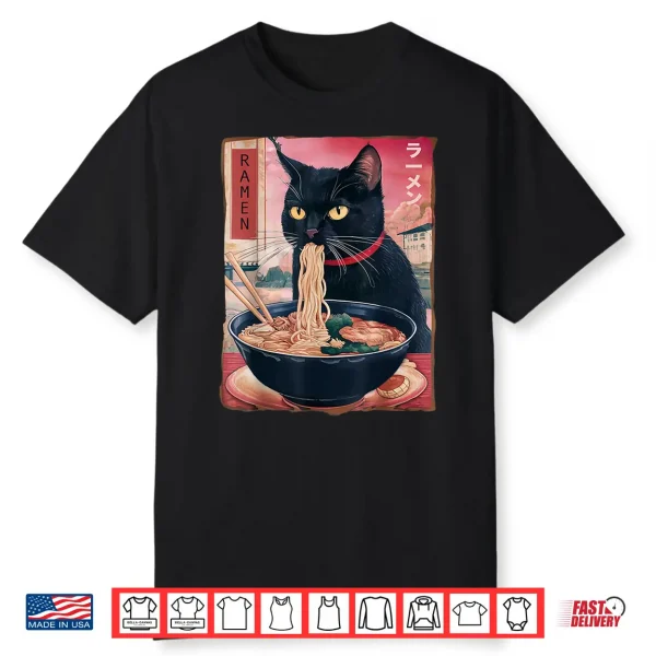 Cat Ramen Noodle Japanese Anime Kawaii Gifts Men Women Kids Shirt